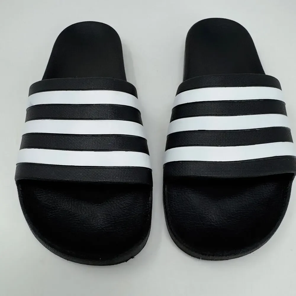 Adidas Black and White Striped Slide Sandal M10 / W11